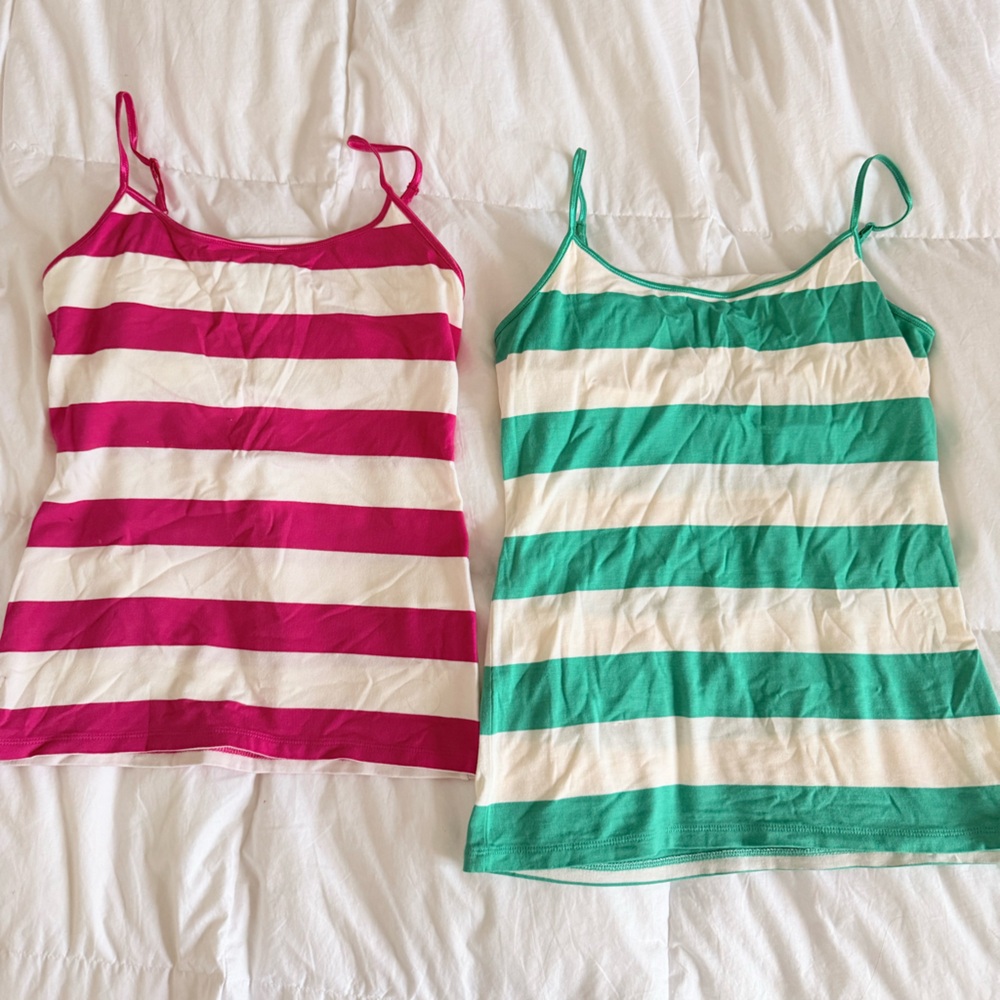 INC International Concepts Pink and Green Striped Tank Tops